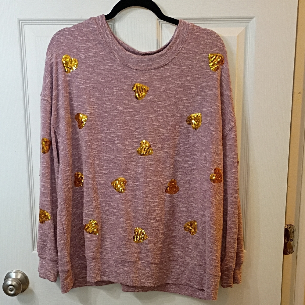 Sequin Heart Pullover in Mauve